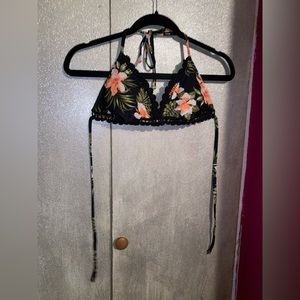 two-piece bikini; black, floral pattern; set from Shein